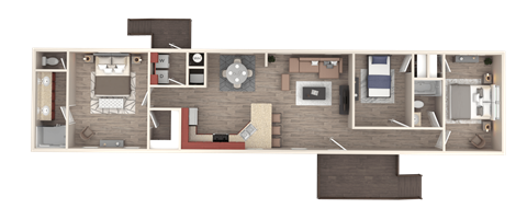 Floor plan for 3 beds, 2 baths, 1168 sqft